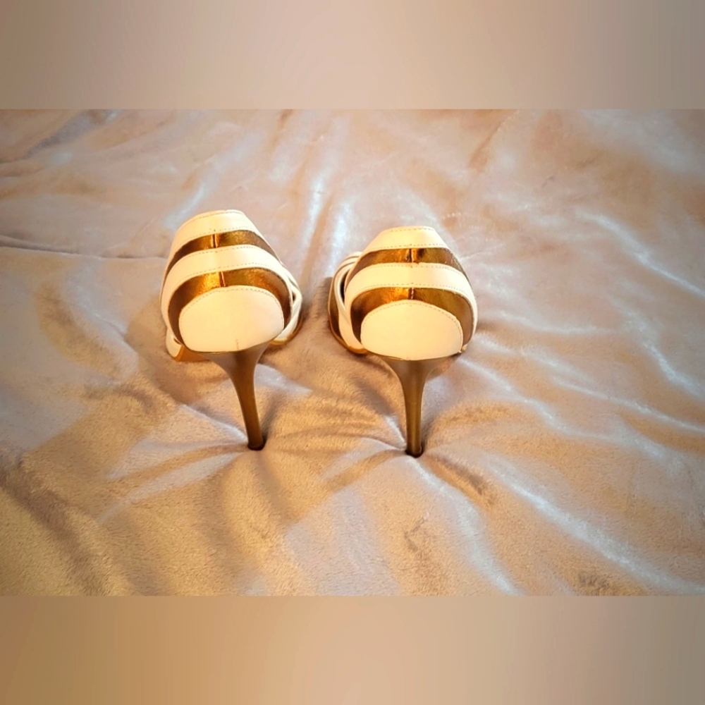 Leather White & Gold heels made in Italy - Picture 5 of 5